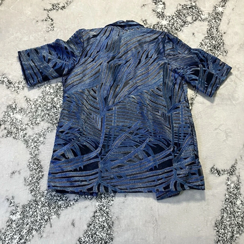 Chicos Travelers Jacket Womens‎ Sz XL Whimsy Mesh Strip in blue with embroidered